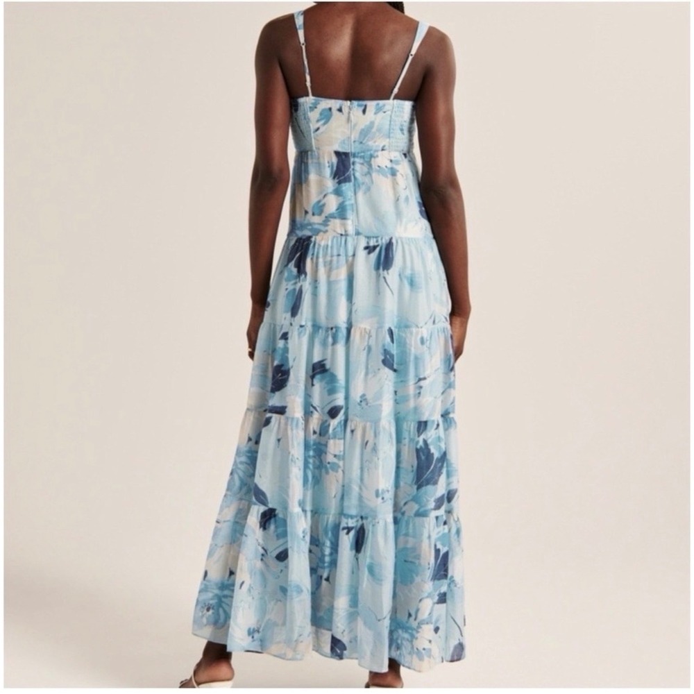 Abercrombie & Fitch Blue Floral Tiered Maxi Dress MT Medium Tall Smocked Boho - Picture 8 of 8